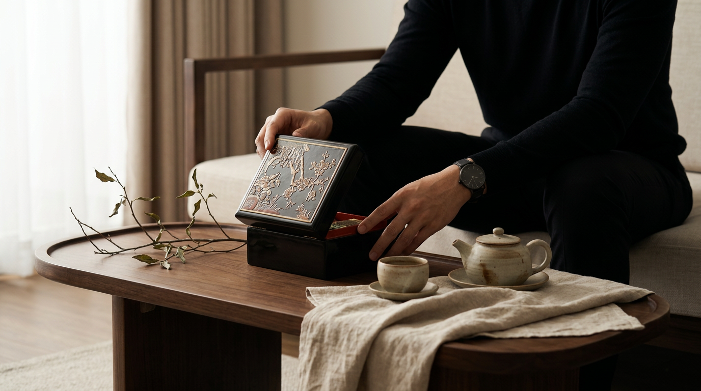 Hộp trà sơn mài: thiết kế cho một nghi thức chậm