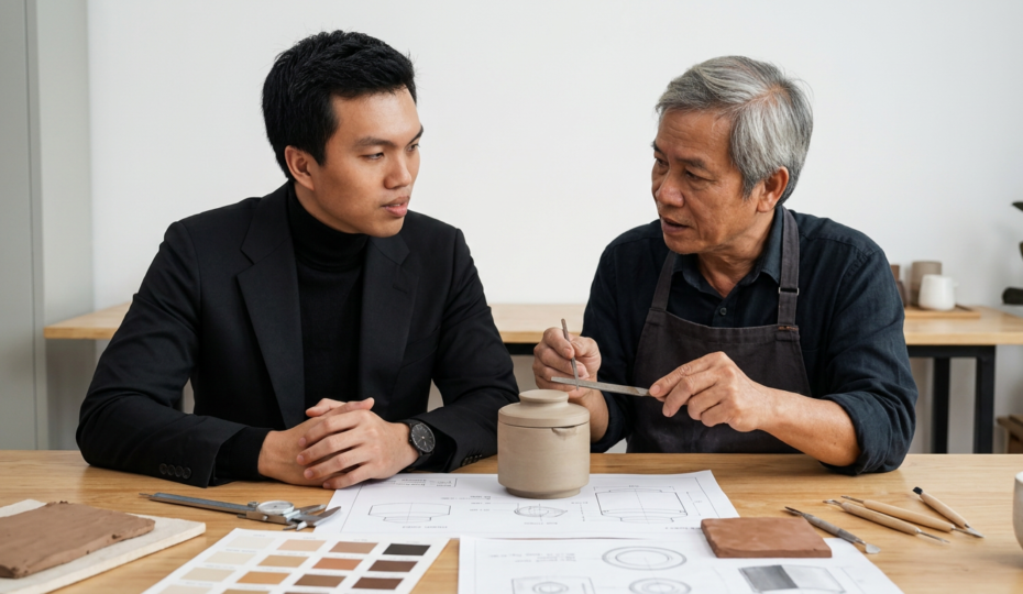 Nhà thiết kế và người chế tác trao đổi điều gì trước khi làm mẫu?