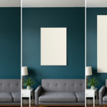Ba mockup kích thước khác nhau được thử trên cùng mảng tường để đánh giá tỷ lệ tranh.